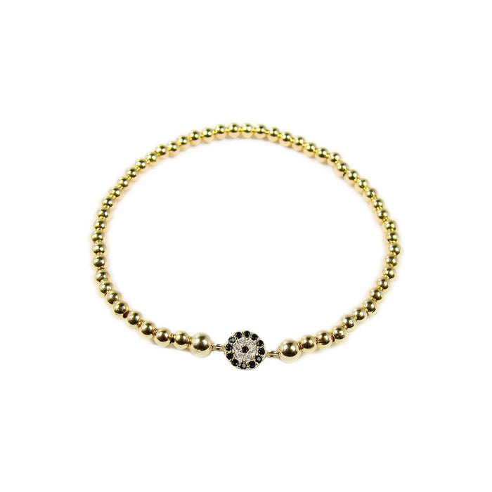 Evil Eye Beaded Bracelet, Gold Filled Stretch Bracelet, Opal Lucky Eye Stacking Bracelet, Friendship Bracelet
