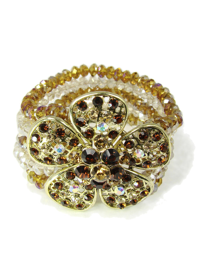 Beaded Flower Bracelet Strech Multiple Strands Rhinestones - Martinuzzi Accessories