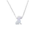 Tiny Lab-Created opal dog pendant necklace on a 925 sterling silver chain