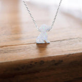 Tiny Lab-Created opal dog pendant necklace on a 925 sterling silver chain