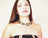 Chain Link Necklace Black and Gold Statement Fashion Jewelry