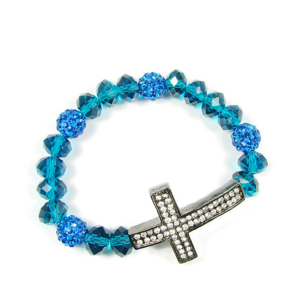 Beaded Bracelet with Cross. Elastic Cross Bracelet - Martinuzzi Accessories