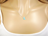 Half Crescent Moon Necklace light blue Opal Pendant Sterling Silver Chain