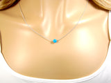 Bridesmaid necklace. Blue Opal Bead Necklace 925 Sterling Silver Link Chain