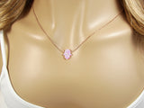 Pink Opal Hamsa Hand Necklace Rose Gold 925 Sterling Silver Chain