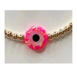 Opal Evil Eye Gold Filled Stretch Beaded Bracelet Pink