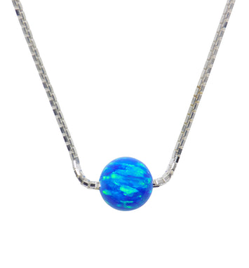 Solitaire Necklace Opal Bead 925 Sterling Silver Box Chain