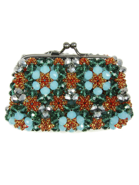 Beaded Aquamarine Purse Small Cocktail Glamorous High Style Women Flower Clutches Evening Bags Handbags Wedding Clutch Purse Beaded purses evening bag. - Martinuzzi Accessories