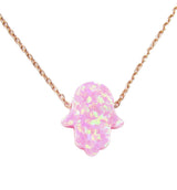 pink opal hamsa hand necklace 925 sterling silver rose gold chain - martinuzzi accessories