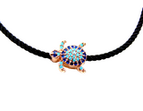 Turtle Bracelet Black Cord Adjustable Nano Turquoise Stones